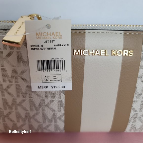 MICHAEL KORS Jet Set Travel Continental Signature Logo Colorblock Stripe Wallet - Picture 16 of 16